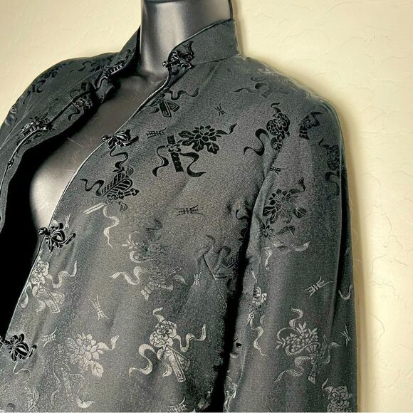 Quilted Silk Chinese Jacket Boxy Split Hem Long Sleeve Floral Fairy Whimsigoth S - Picture 5 of 16
